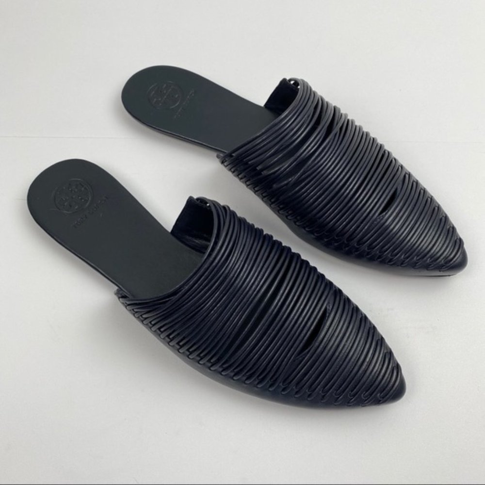 Tory Burch Sienna Flat Mules Slides Navy Size 8.5